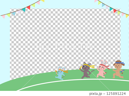 Frame of cute animals running at a sports day 125891224