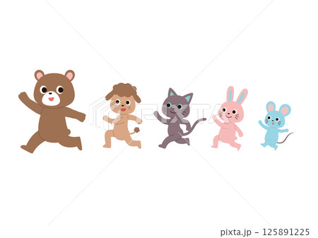 一列になって走っているかわいい動物たち 一列になって走っているかわいい動物たち 125891225