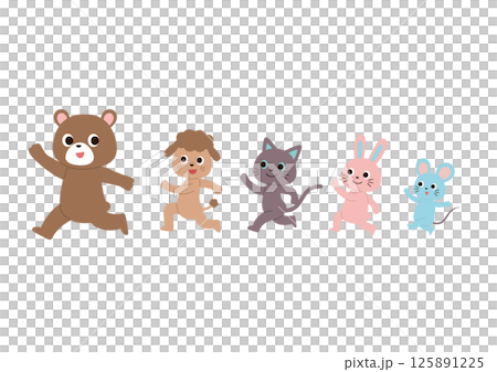 一列になって走っているかわいい動物たち 125891225