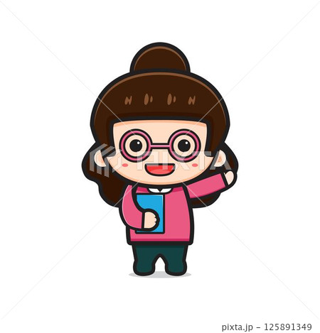 Cute girl teacher holding book cartoon vector icon illustration 125891349