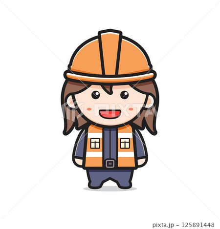 Cute girl miner cartoon icon vector illustration 125891448
