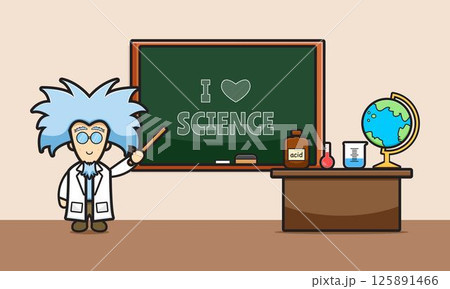 Cute scientist in classroom cartoon icon illustration 125891466