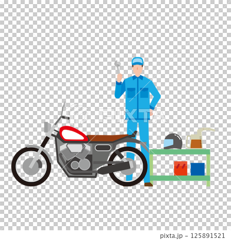 Man servicing a motorcycle Man servicing a motorcycle 125891521