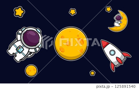 Cute astronaut character with rocket in space cartoon vector icon illustration 125891540