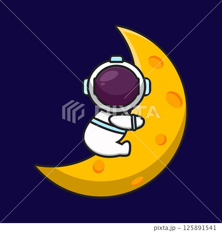 Cute astronaut character hug moon cartoon vector icon illustration Cute astronaut character hug moon cartoon vector icon illustration 125891541