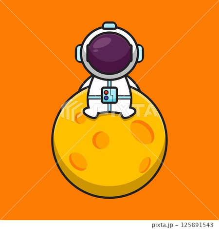 Cute astronaut character sit on the moon cartoon vector icon illustration 125891543
