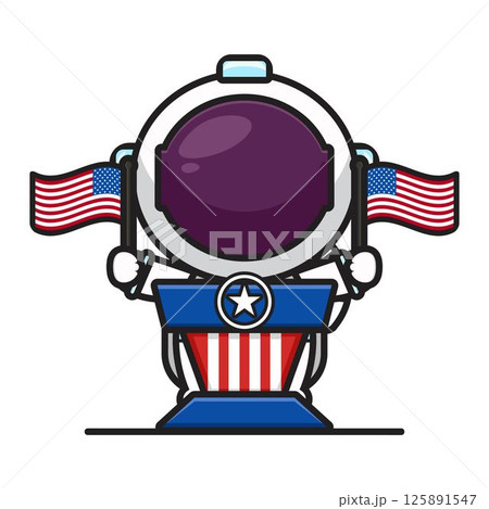 Cute astronaut on the pulpit holding flags celebrate america independence day cartoon icon vector illustration 125891547