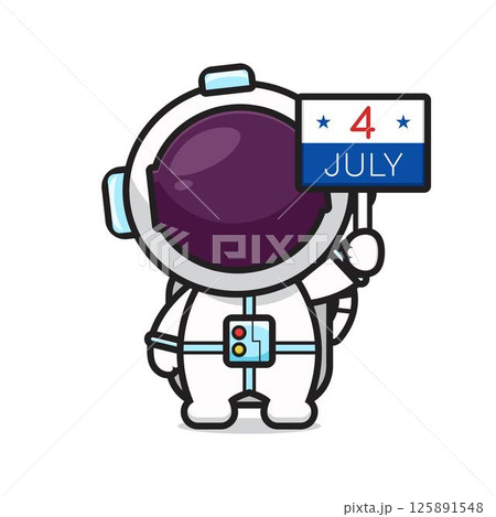 Cute astronaut holding 4 july board celebrate america independence day cartoon icon vector illustration 125891548