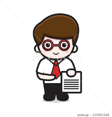 Cute businessman character holding text cartoon vector icon illustration 125891588