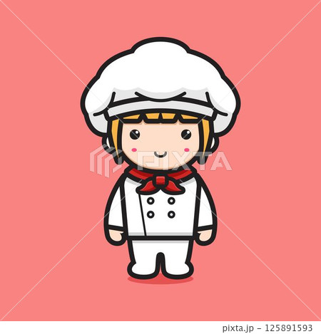 Cute chef character cartoon vector icon illustration 125891593