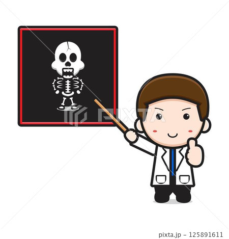 Cute doctor show bone scan cartoon icon vector illustration Cute doctor show bone scan cartoon icon vector illustration 125891611