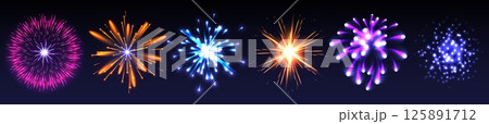 Firework explosion effects set isolated on black Firework explosion effects set isolated on black 125891712