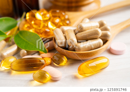 Alternative medicine herbal organic capsule drug herb. 125891746