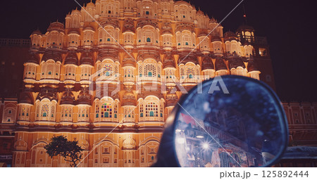 Hawa Mahal Palace In Night Illuminations. Palace Of Winds. Built From Red And Pink Sandstone. Maharaja Sawai Pratap Singh Built This Palace In 1799. Very Unique As It Has Many Small Windows And Hawa Mahal Palace In Night Illuminations. Palace Of Winds. Built From Red And Pink Sandstone. Maharaja Sawai Pratap Singh Built This Palace In 1799. Very Unique As It Has Many Small Windows And 125892444