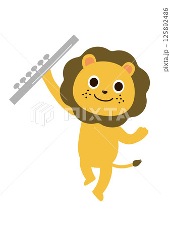 フルートをもったかわいいライオンさん 125892486