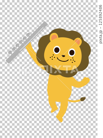 フルートをもったかわいいライオンさん 125892486