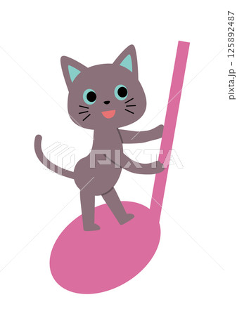 四分音符に乗って遊ぶかわいい猫 125892487