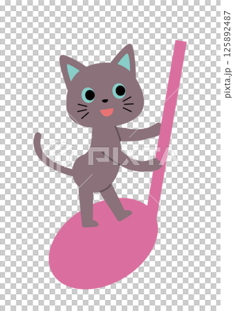 四分音符に乗って遊ぶかわいい猫 125892487