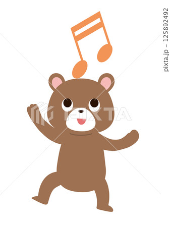 音符を頭の上にのせて遊ぶクマさんのイラスト 125892492