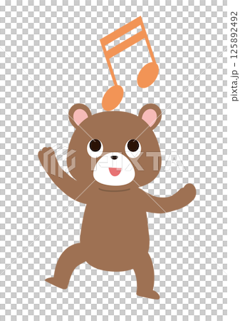 音符を頭の上にのせて遊ぶクマさんのイラスト 125892492