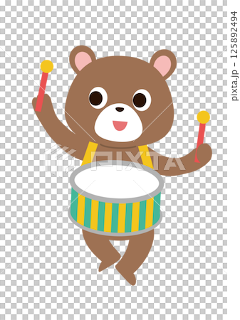 たいこをたたいているかわいいクマさん 125892494