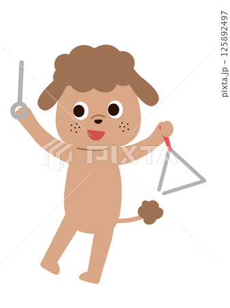 トライアングルを鳴らしている犬のイラスト 125892497