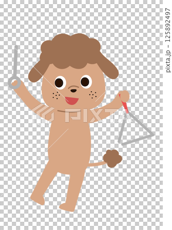 トライアングルを鳴らしている犬のイラスト 125892497
