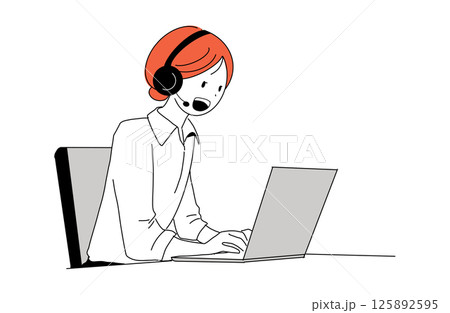 オペレーターの女性　線画　ベクター 125892595