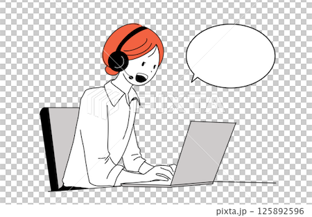 Female operator, speech bubble, line drawing, vector Female operator, speech bubble, line drawing, vector 125892596