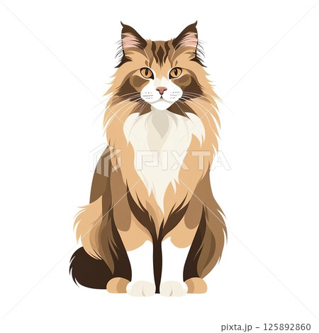 正面を向いたノルウェージャンフォレストキャットの挿絵イラスト 125892860