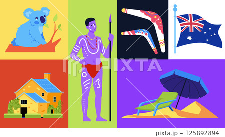 Welcome to Australia - set of flat design style colorful illustrations 125892894