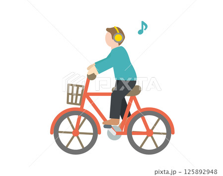 自転車の交通ルール違反のイラスト - ヘッドフォン音楽を聞きながら運転する人 自転車の交通ルール違反のイラスト - ヘッドフォン音楽を聞きながら運転する人 125892948