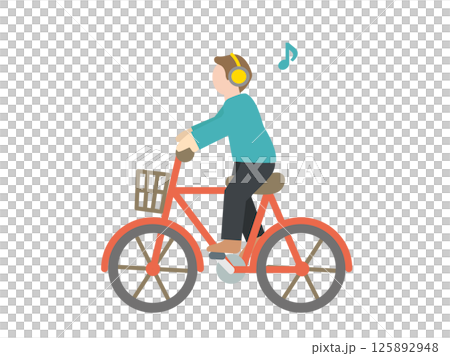 自転車の交通ルール違反のイラスト - ヘッドフォン音楽を聞きながら運転する人 自転車の交通ルール違反のイラスト - ヘッドフォン音楽を聞きながら運転する人 125892948