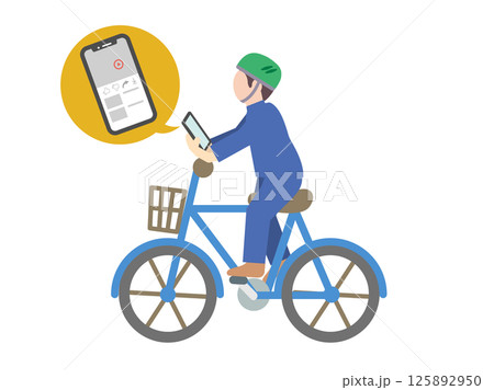 自転車の交通ルール違反のイラスト - スマホを見ながら運転する人 125892950