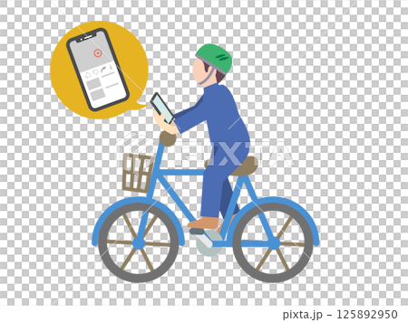 Illustration of bicycle traffic rule violation - Person driving while looking at smartphone 125892950
