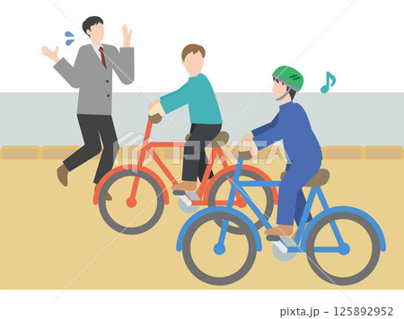 自転車の交通ルール違反のイラスト - 並走する人物と困る人のイラスト 自転車の交通ルール違反のイラスト - 並走する人物と困る人のイラスト 125892952