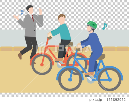 自行車違反交通規則的圖示 - 圖示:旁邊騎車的人和遇到麻煩的人 自行車違反交通規則的圖示 - 圖示:旁邊騎車的人和遇到麻煩的人 125892952