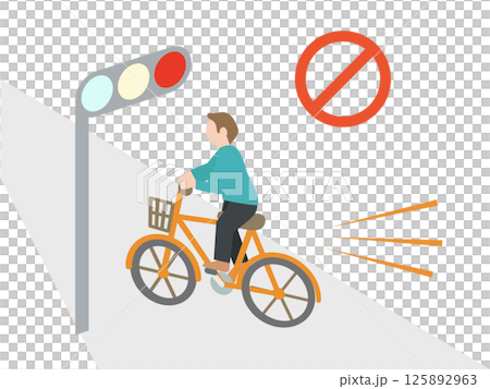 事故につながる危険な行為 - 赤信号無視の自転車イラスト 事故につながる危険な行為 - 赤信号無視の自転車イラスト 125892963