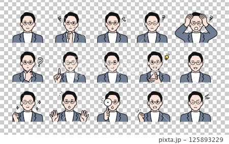 Business casual young men facial expression illustration set Business casual young men facial expression illustration set 125893229
