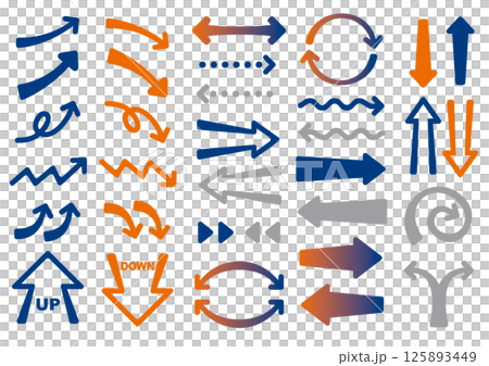 A dynamic rounded arrow set for explanatory materials (navy and orange) A dynamic rounded arrow set for explanatory materials (navy and orange) 125893449