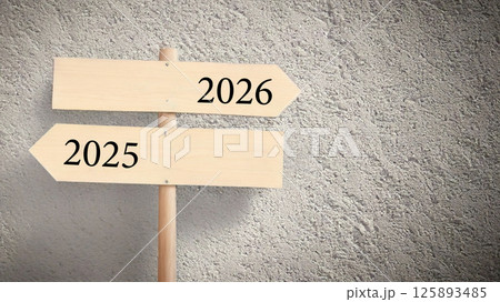 2026と2025の木製の道しるべ右スペース_generative ai_ワイド 2026と2025の木製の道しるべ右スペース_generative ai_ワイド 125893485