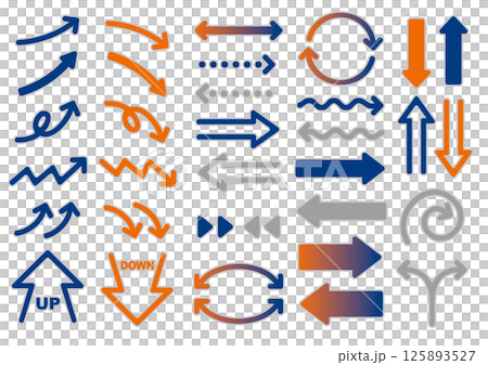 Rounded arrow set for explanatory materials (navy and orange/gray border) 125893527