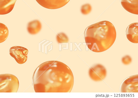 This seamless pattern showcases vibrant honey drops floating elegantly against a soft background, perfect for adding a touch of sweetness to design projects 125893655