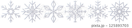 3D snowflakes collection, isolated on white background, perfect for winter themed projects or decorations. Realistic, white three dimensional snow flake shape. 125893703