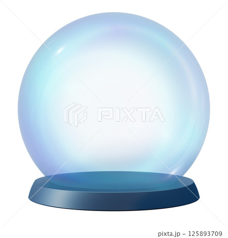 Empty snow globe with transparent glass surface. Its smooth base is designed for showcasing unique miniature scenes, perfect for creative displays. Snowglobe isolated on white background. 3D render. 125893709