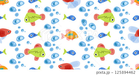 Seamless Colorful Cartoon Fish Pattern 125894462