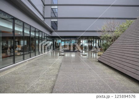 March 24 2025 Building Atrium with Water Features and Greenery, Japan 125894576