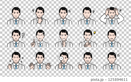 身穿背心的中年男子的臉部表情插圖集 身穿背心的中年男子的臉部表情插圖集 125894611