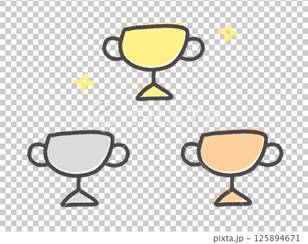 Hand-drawn cute trophy ranking set 125894671