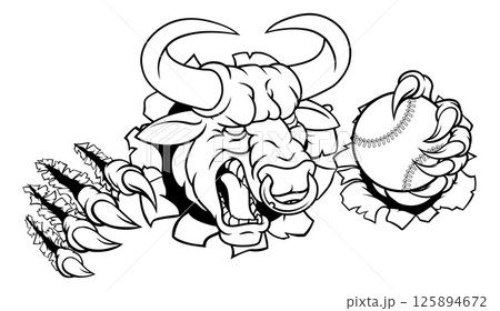 Bull Minotaur Longhorn Cow Baseball Mascot Cartoon Bull Minotaur Longhorn Cow Baseball Mascot Cartoon 125894672